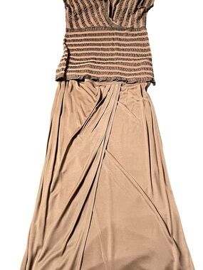 Anna Rachele Brown Draped Top High Slit Skirt Set Made In Italy Excellent Cond
